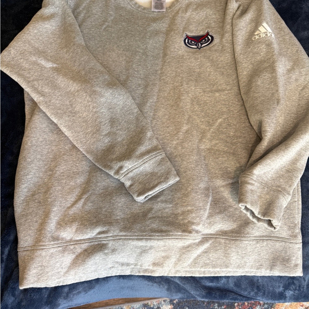 FAU Adidas Gray Men's Crew Neck Sweater with Owl Logo
